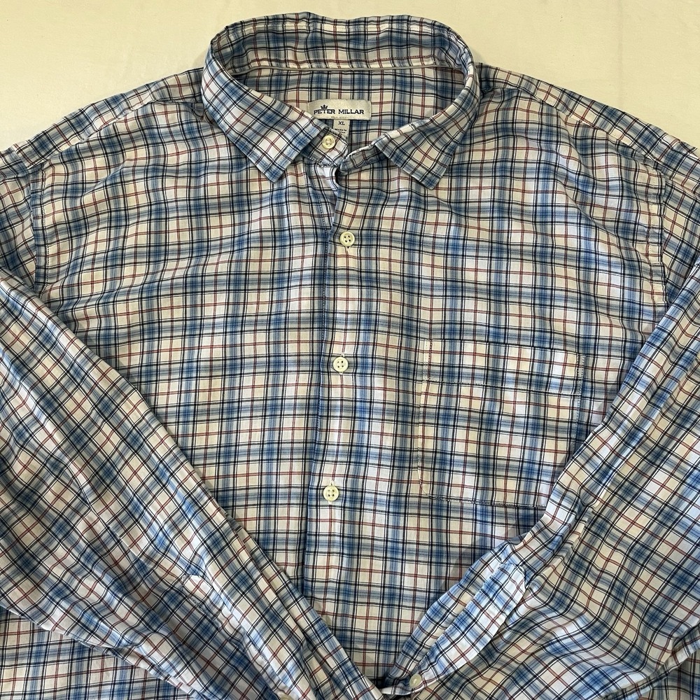 Peter Millar Men's Long Sleeve Button-Up Shirt Size XL Blue Plaid - Picture 4 of 13